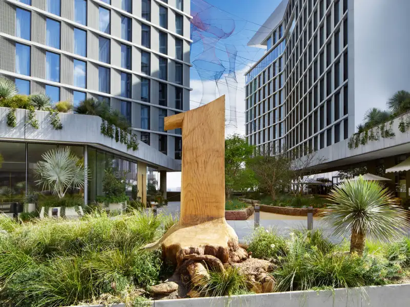 The exterior courtyard and sculpture at 1 Hotel West Hollywood